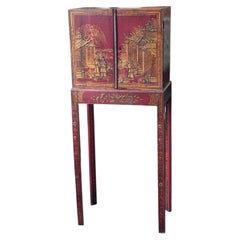 19th Century English Red Lacquered Chinoiserie Cabinet