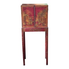 19th Century English Red Lacquered Chinoiserie Cabinet