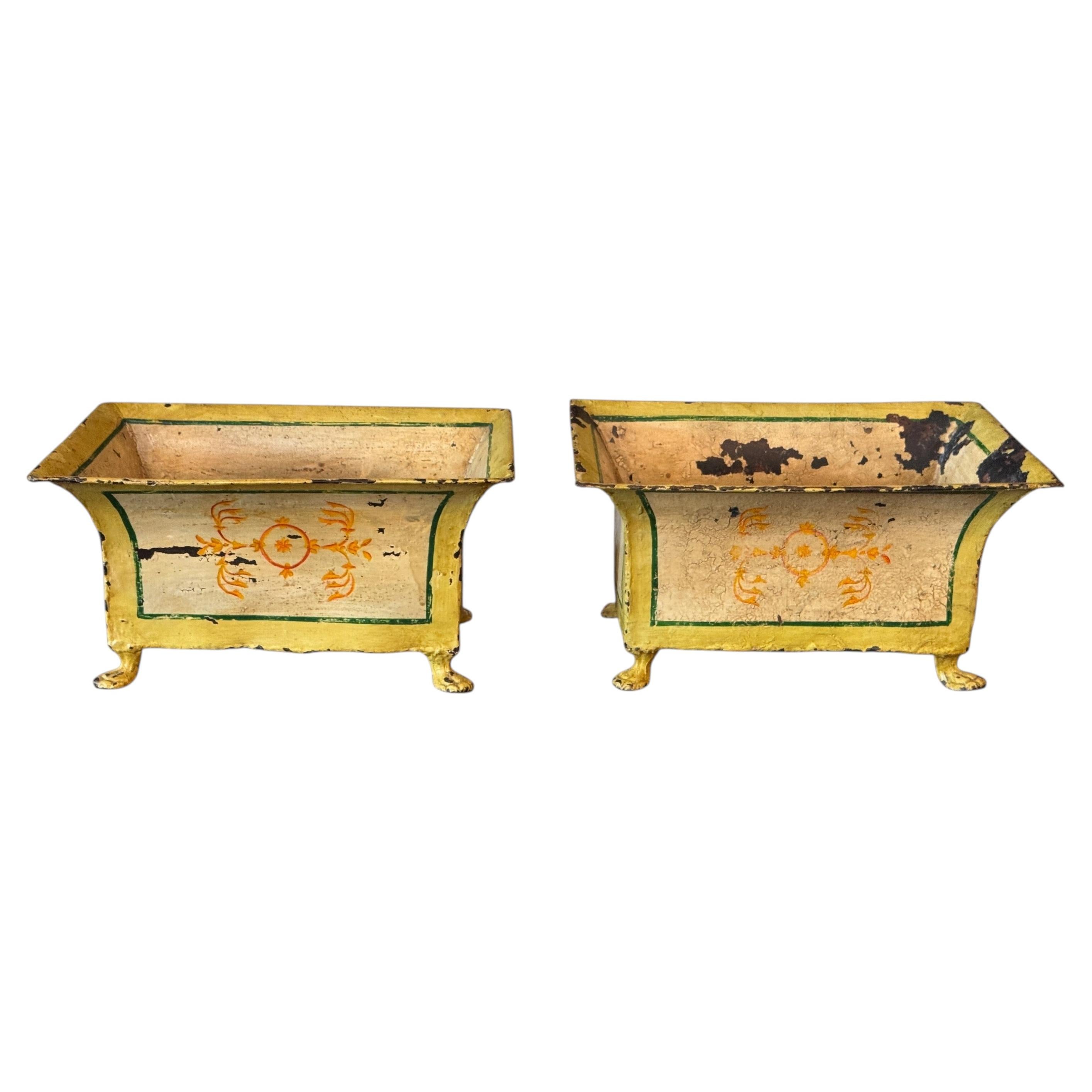 Pair of 19th Century French Tole Cachepots For Sale
