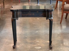 English Green Lacquer Chinoiserie Flip-Top Game Table