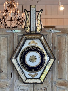 19th Century French Eglomise Barometer with Lyre-Form Thermometer