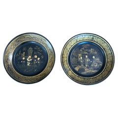 Pair of English Papier Mache Chinoiserie Wine Coasters