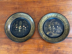 Pair of English Papier Mache Chinoiserie Wine Coasters
