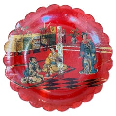 Red Papier Mache Wine Coaster with Scalloped Rim