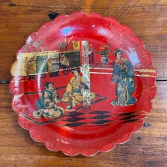 Red Papier Mache Wine Coaster with Scalloped Rim