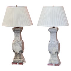 Pair of Stone Baluster Lamps on Lucite Bases