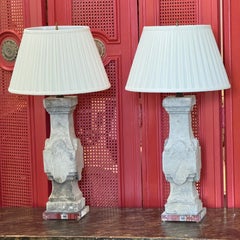 Pair of Stone Baluster Lamps on Lucite Bases