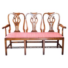18th Century English Mahogany Triple Chair-Back Hall Bench