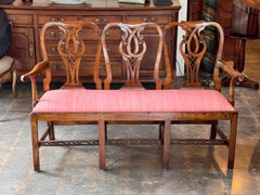 18th Century English Mahogany Triple Chair-Back Hall Bench