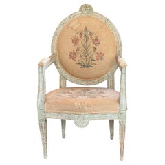 18th Century Swedish Painted Armchair with Needlepoint Upholstery