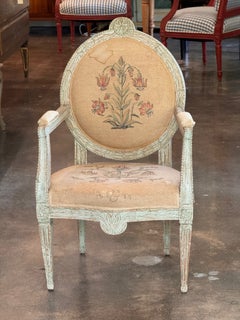 18th Century Swedish Painted Armchair with Needlepoint Upholstery