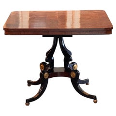Regency Burled Walnut Table with Ebonized and Gilt Base
