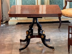 Regency Burled Walnut Table with Ebonized and Gilt Base