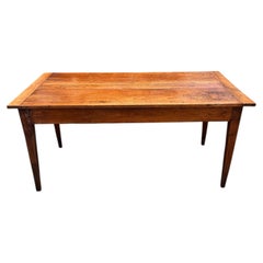 19th Century Fruitwood Farm Table with Pull-Out Leaf