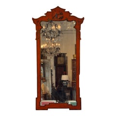 Red Chinoiserie Mirror with Painted Pagoda Crest