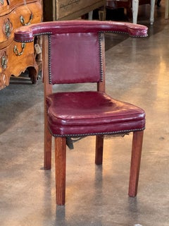 English Cock Fighting Chair in Red Leather with Reading Flap