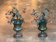 Pair of Tole Flower-Filled Urns