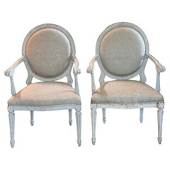 Pair of 19th Century Louis XVI Style Painted Oval-Back Fauteuils
