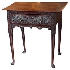 Carved English Side Table with Shell and Acanthus Drawer