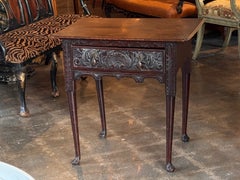 Carved English Side Table with Shell and Acanthus Drawer