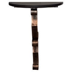 Steel and Marble Wall Console with Scrolled Bracket