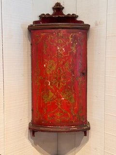 Red Chinoiserie Hanging Corner Cupboard