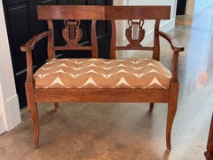 19th Century French Walnut Settee with Carved Lyre Splats