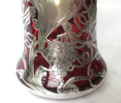 Fantastic Red Glass Sterling Overlay Pitcher, circa 1900