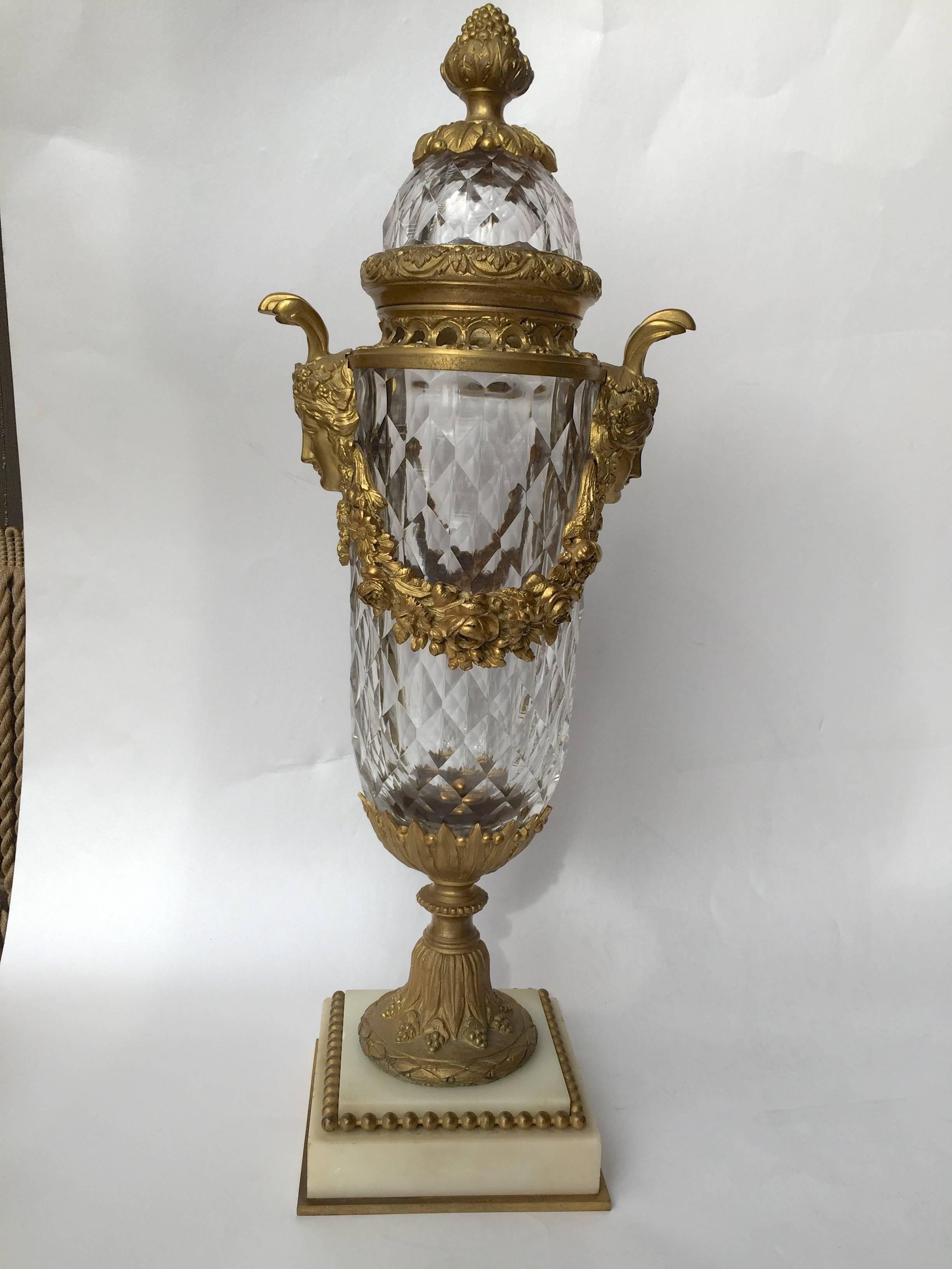  Baccarat Attribution Cut Crystal and Gilt Bronze Mounted Urns Circa 1890 In Excellent Condition For Sale In Redding, CA
