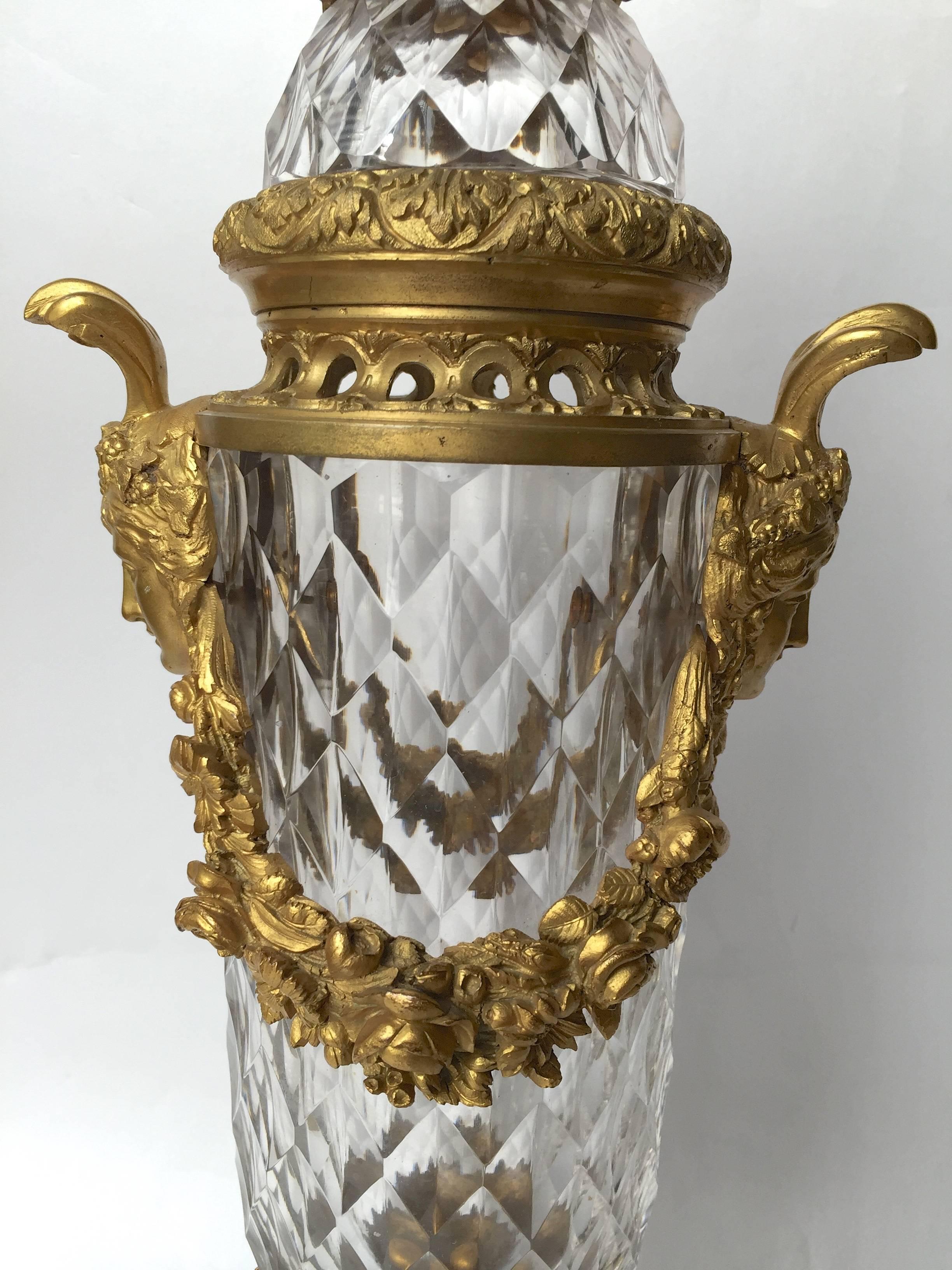  Baccarat Attribution Cut Crystal and Gilt Bronze Mounted Urns Circa 1890 For Sale 1