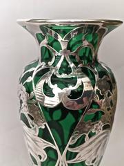 Large American Art Nouveau Sterling Silver Overlay Vase, circa 1900