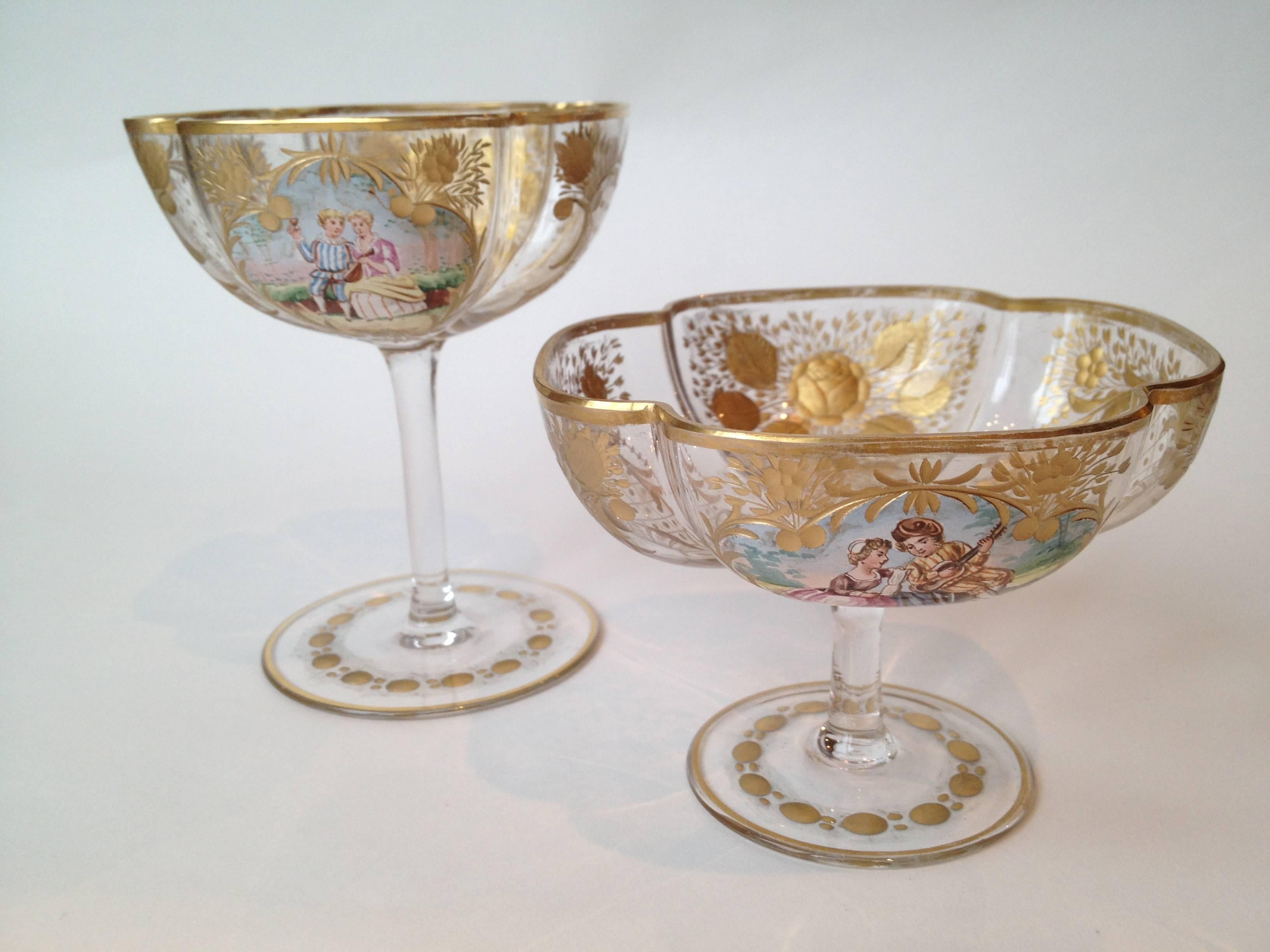 Bohemian Enameled and Gilded Stemware Service 