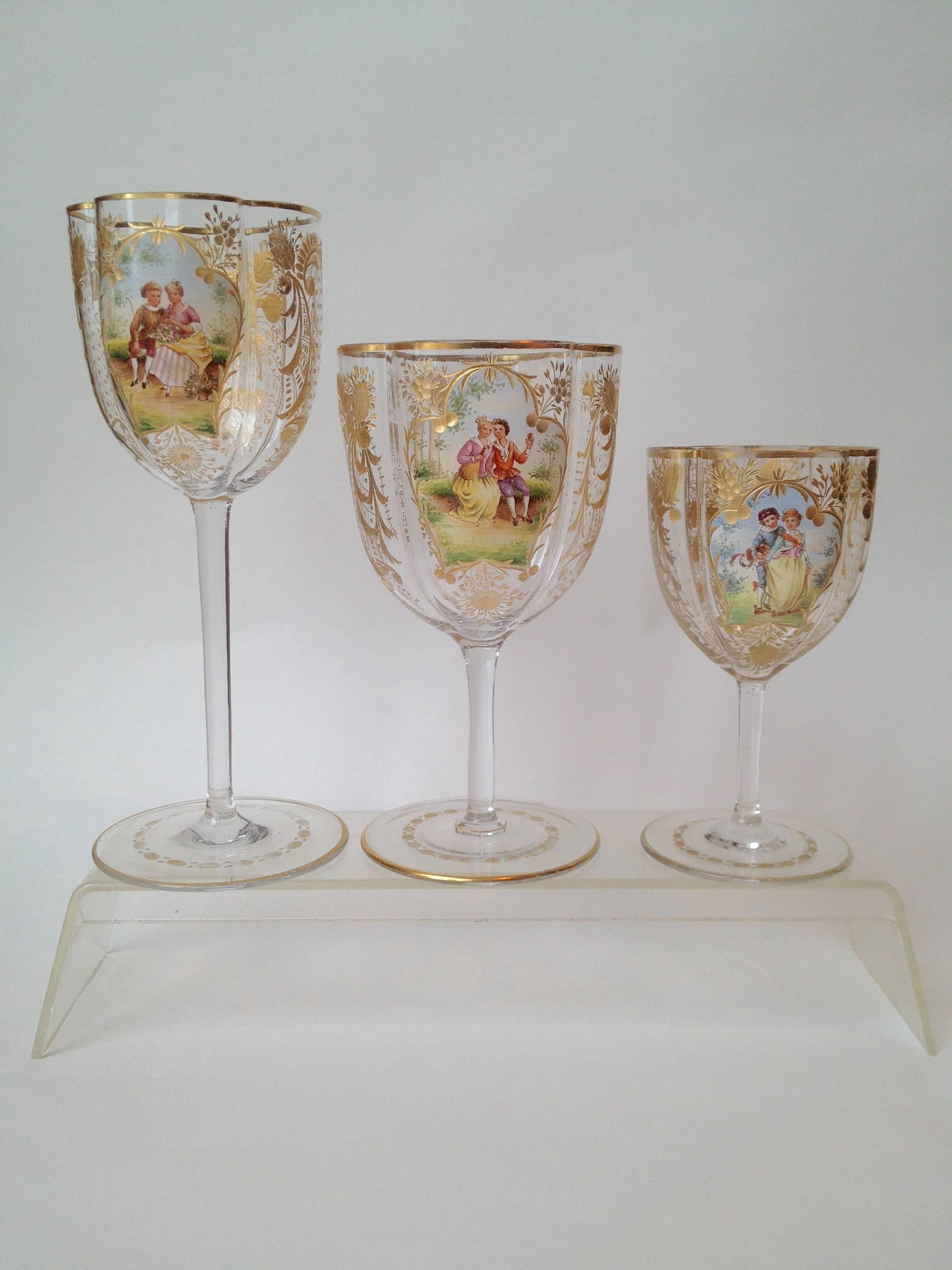 Early 20th Century Bohemian Enameled and Gilded Stemware Service 
