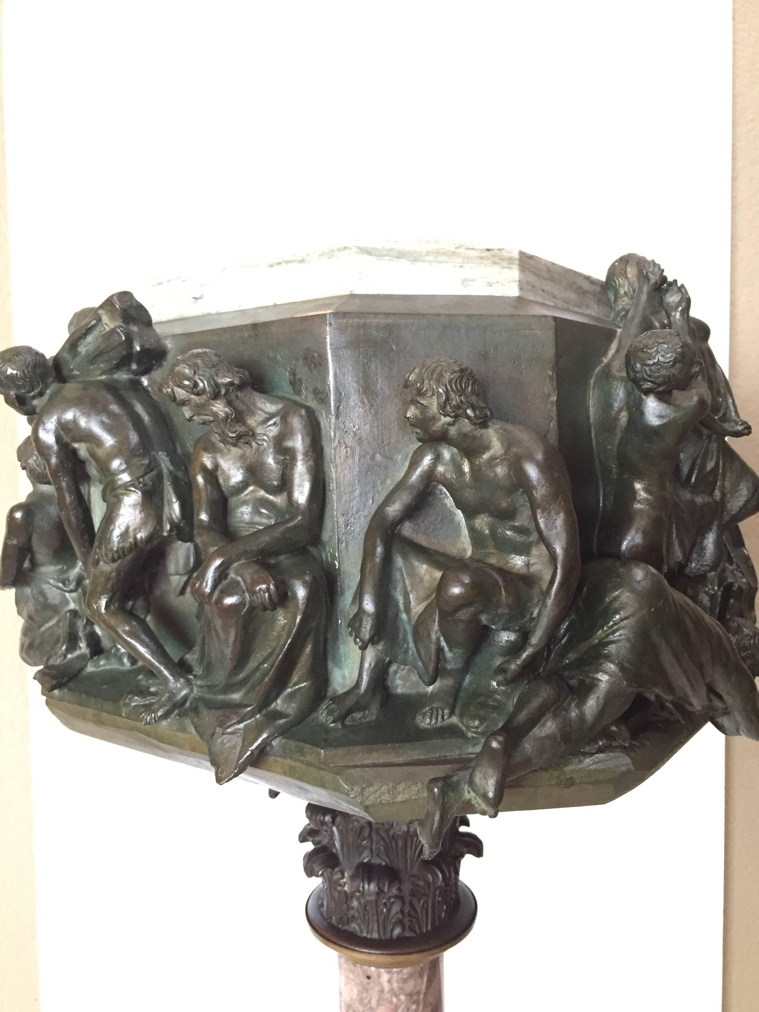 Renaissance Style High Relief Cast Bronze and Marble Table Stand, Italy In Excellent Condition For Sale In Redding, CA