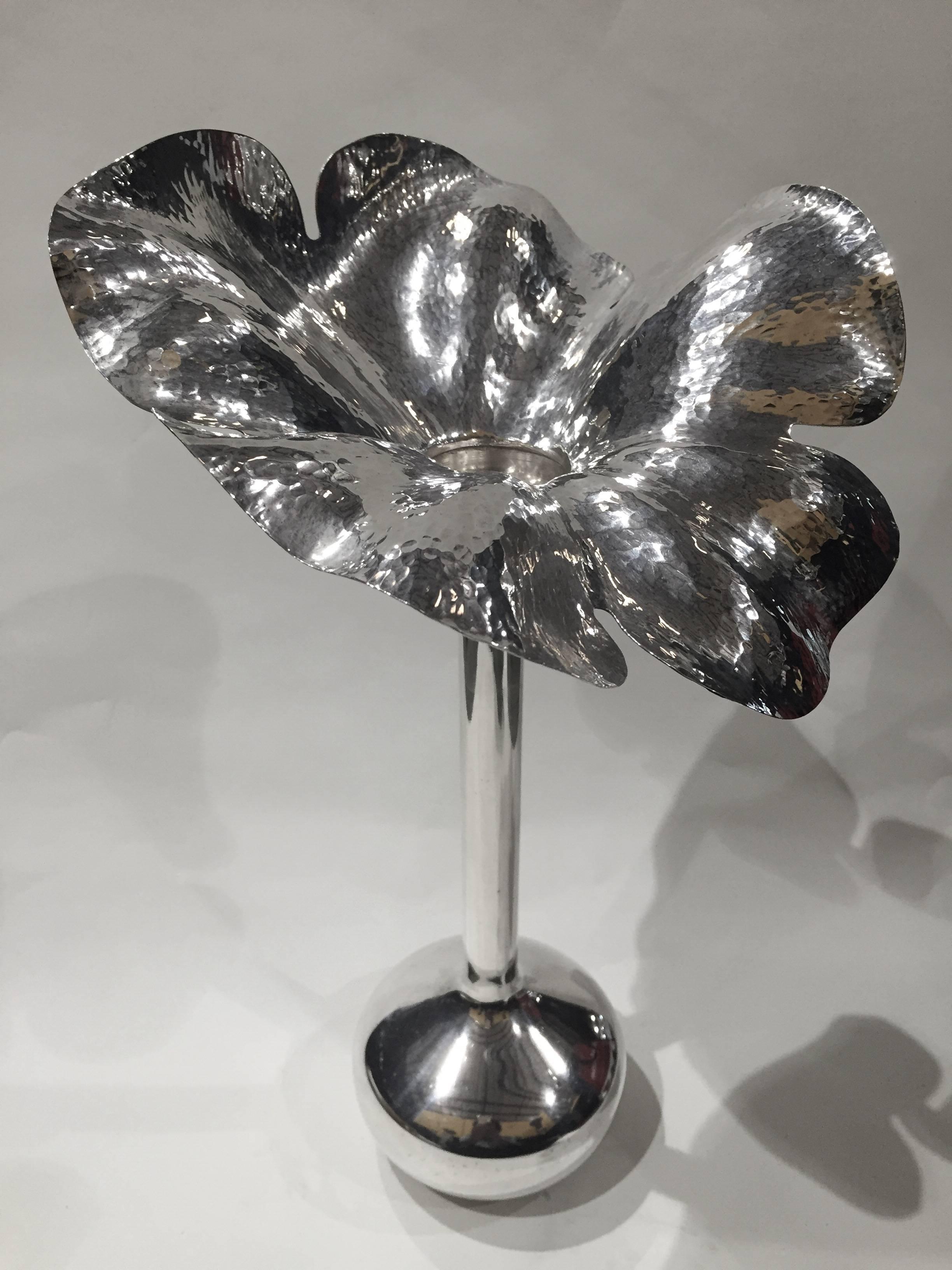 Vintage M M Evolucao Hammered Silver Plated Flora Form Vase In Excellent Condition For Sale In Redding, CA