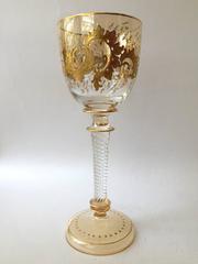 Antique Moser Glass Two-Color Raised Paste Gilt Wines Stems, circa 1900