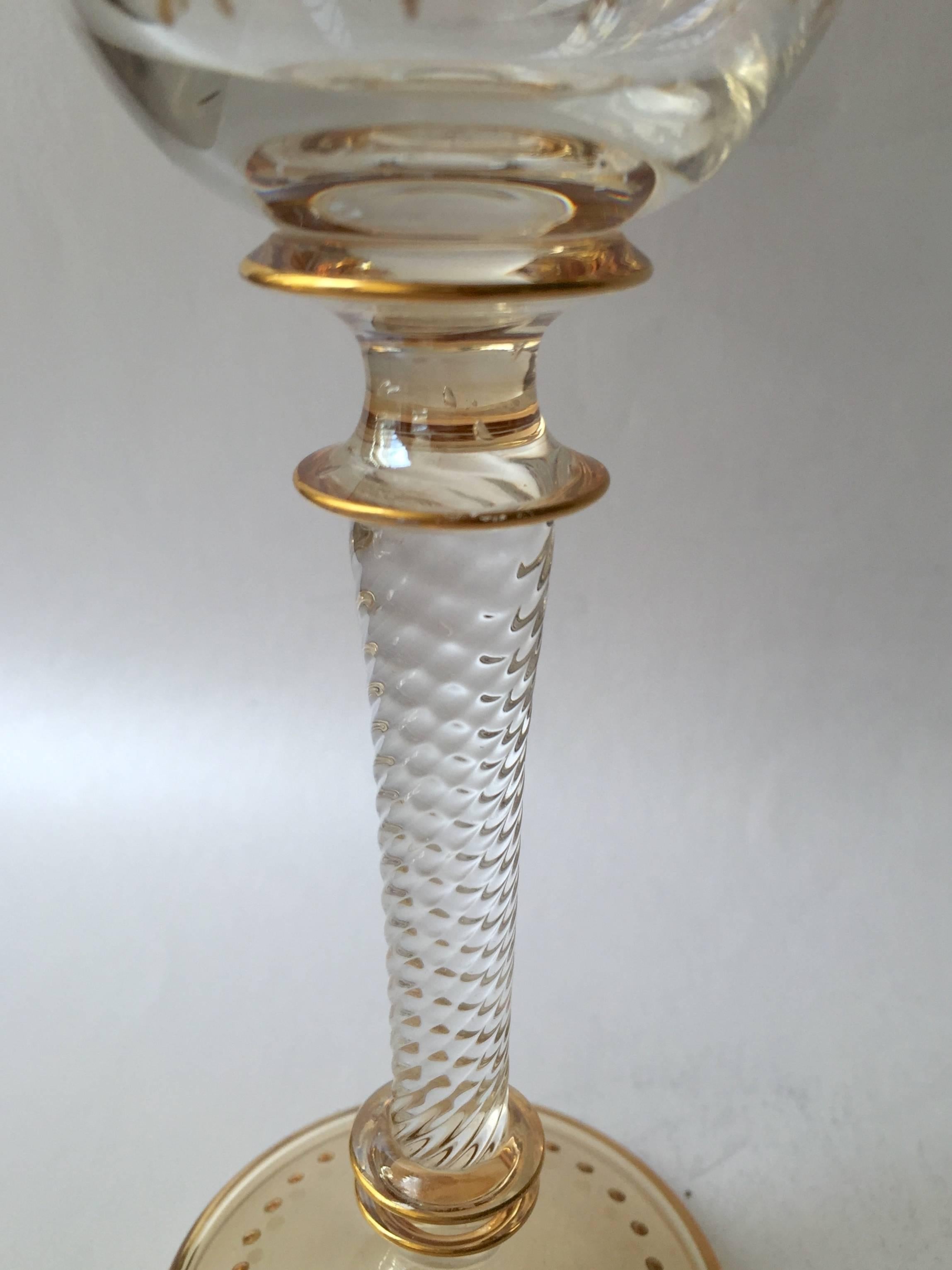 Austrian Antique Moser Glass Two-Color Raised Paste Gilt Wines Stems, circa 1900 For Sale