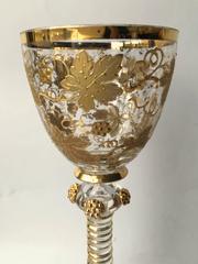 Antique Moser Glass Wine Stems Heavy Raised Gold Vintage Pattern, circa 1900