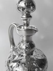 Antique Steuben Art Nouveau Sterling Silver Overlay Decanter, circa 1900