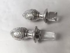 Antique Sheffield England Sterling and Etched Glass Decanters, circa 1900