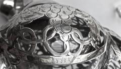 Steuben Glass Sterling Silver Overlay Decanter Blown Out Shape, circa 1900