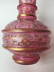 Antique Moser Glass Pitcher Enamel and Gilt Decorated with Flowers, circa 1900