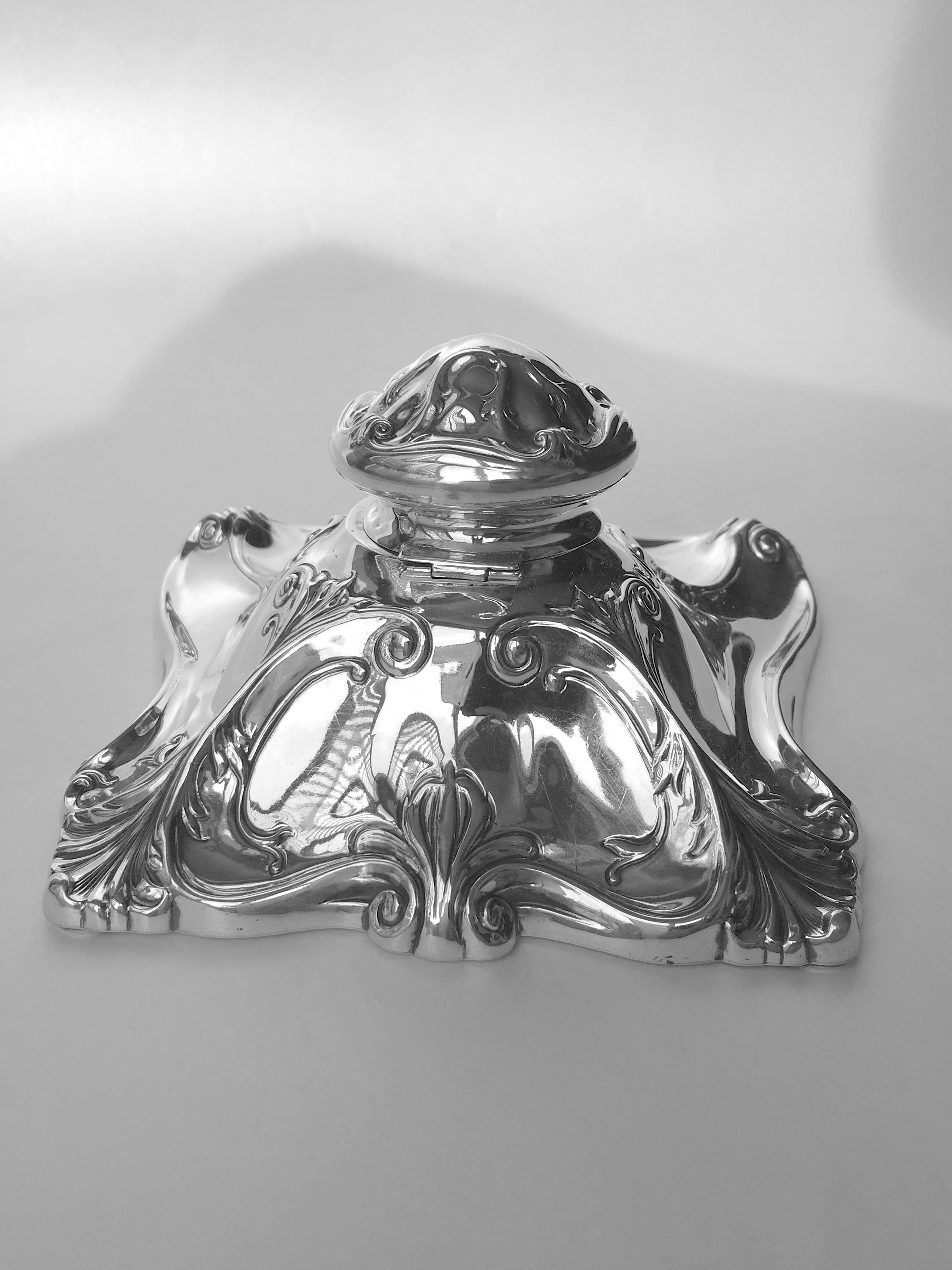 American Sterling Silver Art Nouveau Inkwell Boston Silver Co., circa 1900 In Excellent Condition For Sale In Redding, CA