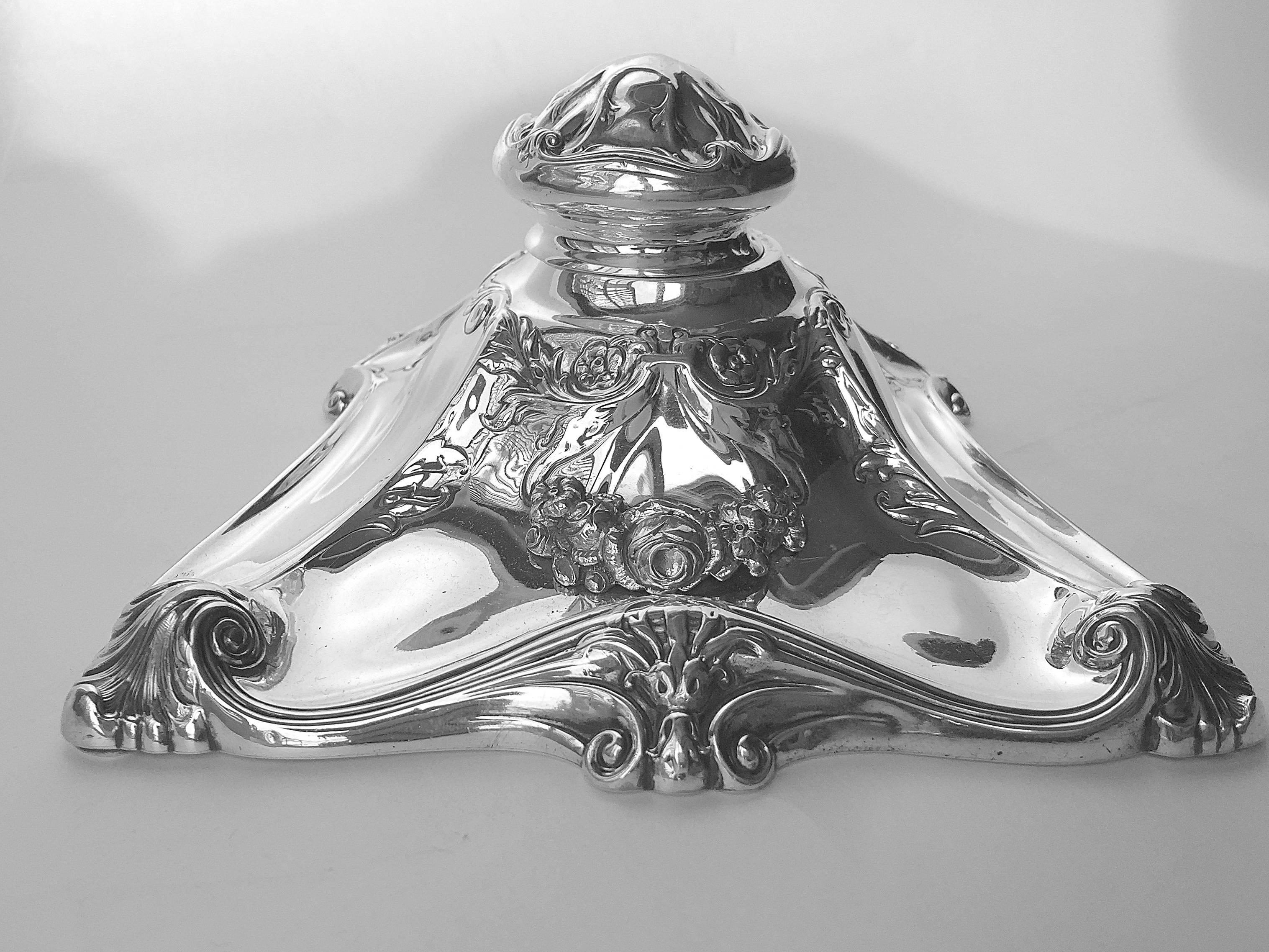 American Sterling Silver Art Nouveau Inkwell Boston Silver Co., circa 1900 For Sale 2