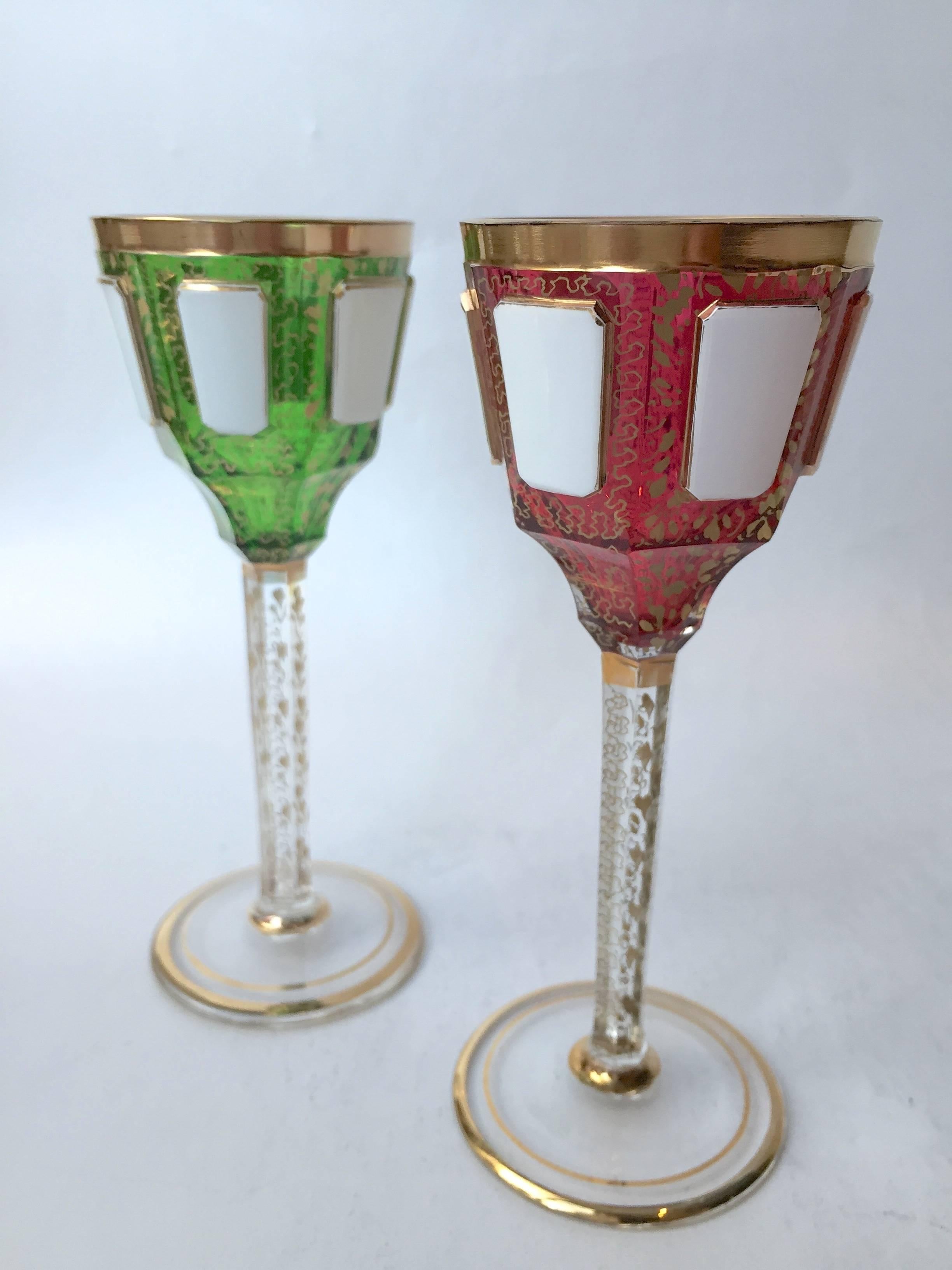 Early 20th Century 12 Very Rare Moser Glass Cordials Enameled and Gilt, circa 1900 For Sale