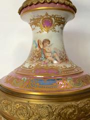 Sevres Style Urn Lamped Hand-Painted Gilt Bronze Mounts France, circa 1890