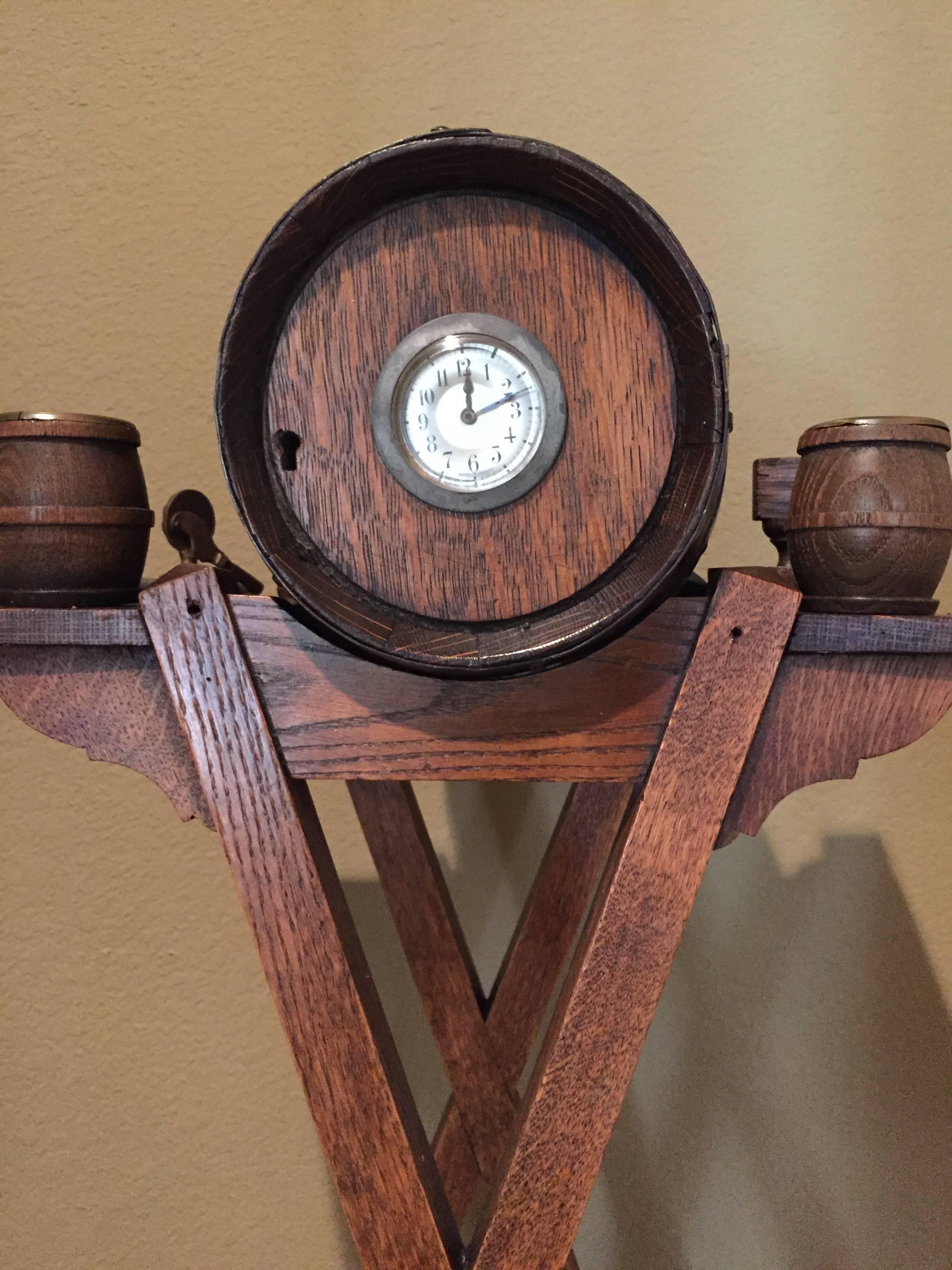 Cigar and Tobacco Stand Black Forest Oak, 19th Century with Clock In Excellent Condition In Redding, CA