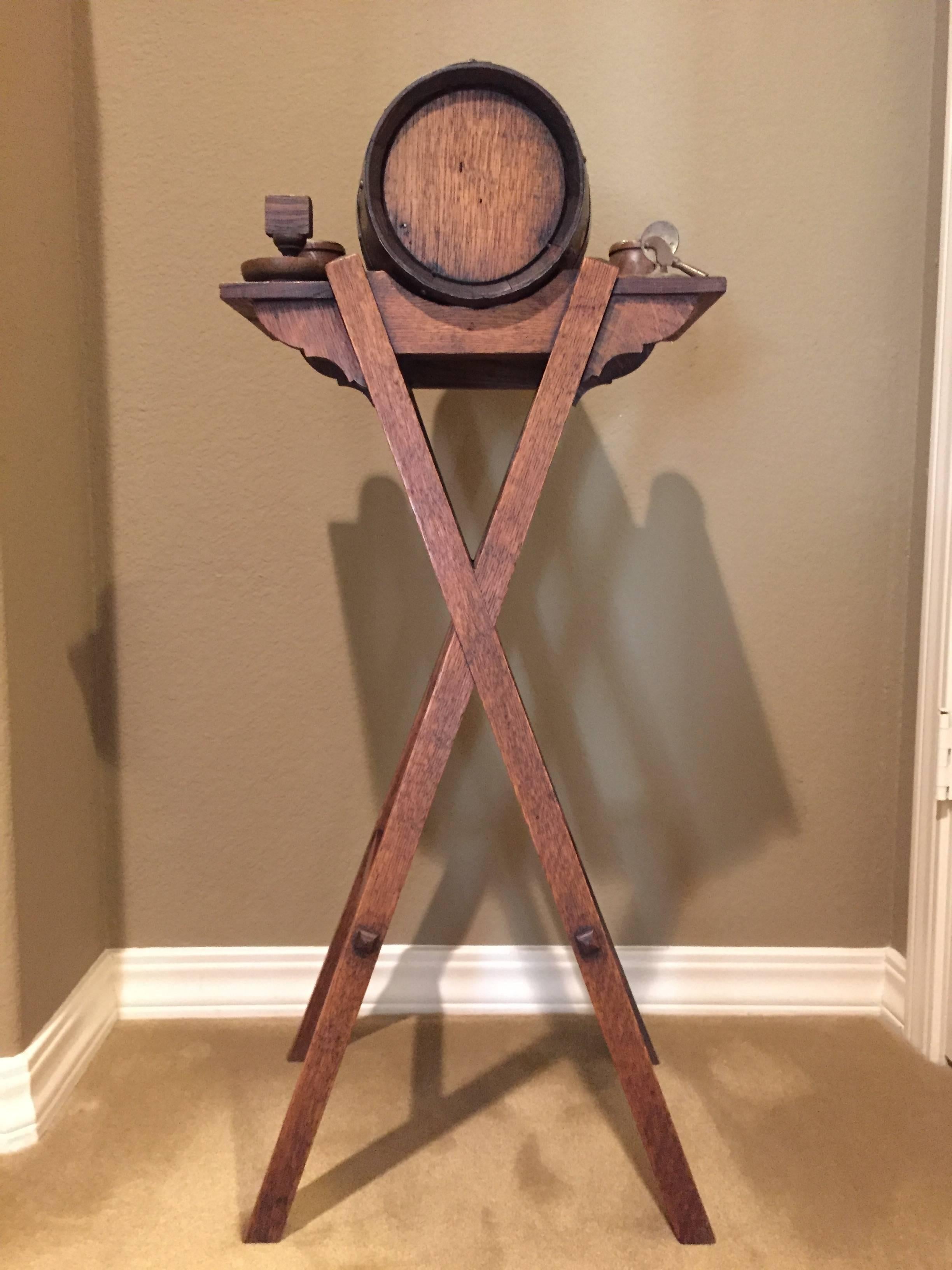 Brass Cigar and Tobacco Stand Black Forest Oak, 19th Century with Clock