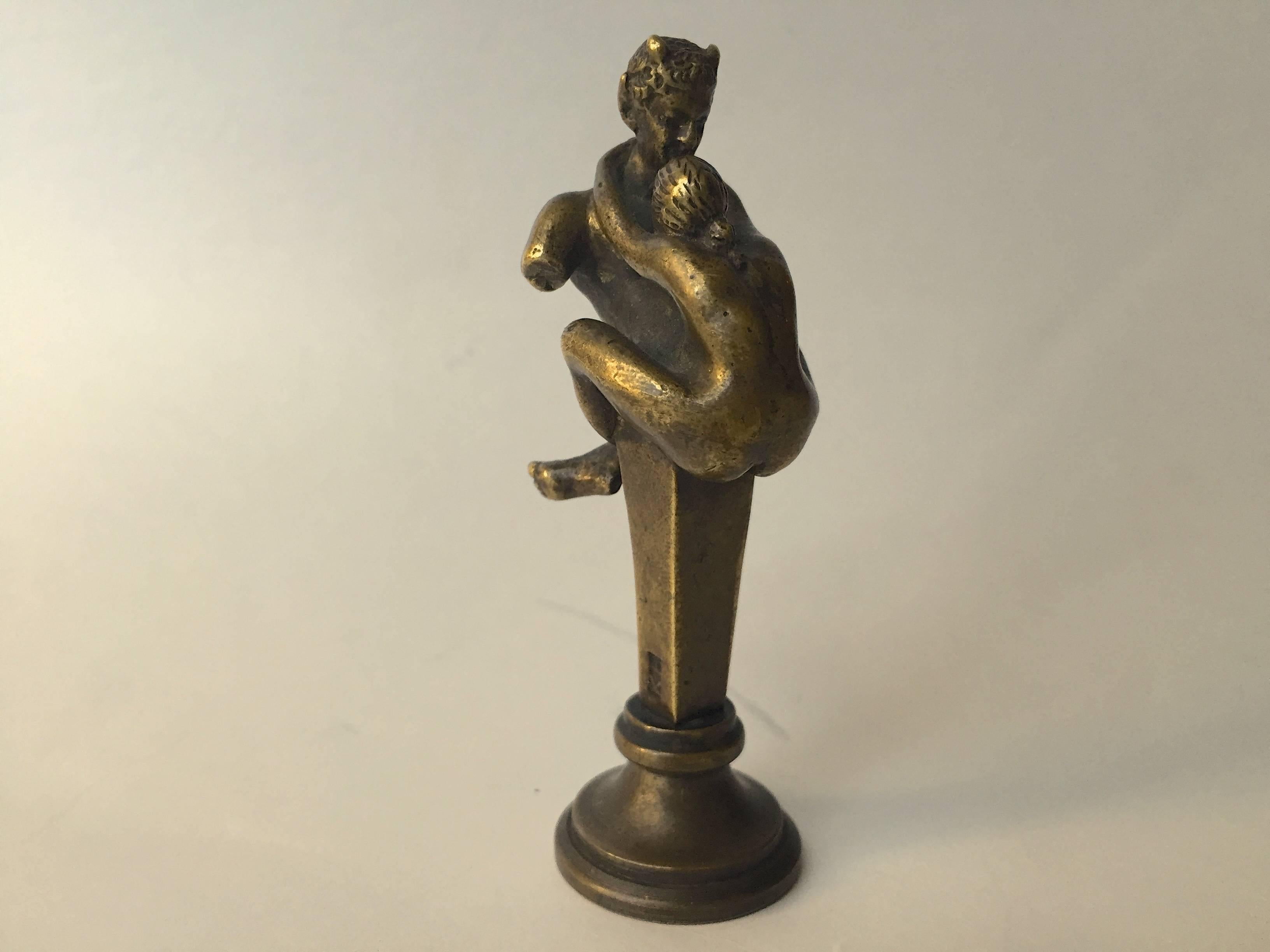 Cast Rare Austrian Miniature Bronze Wax Seal Erotic Subject Matter, 19th Century