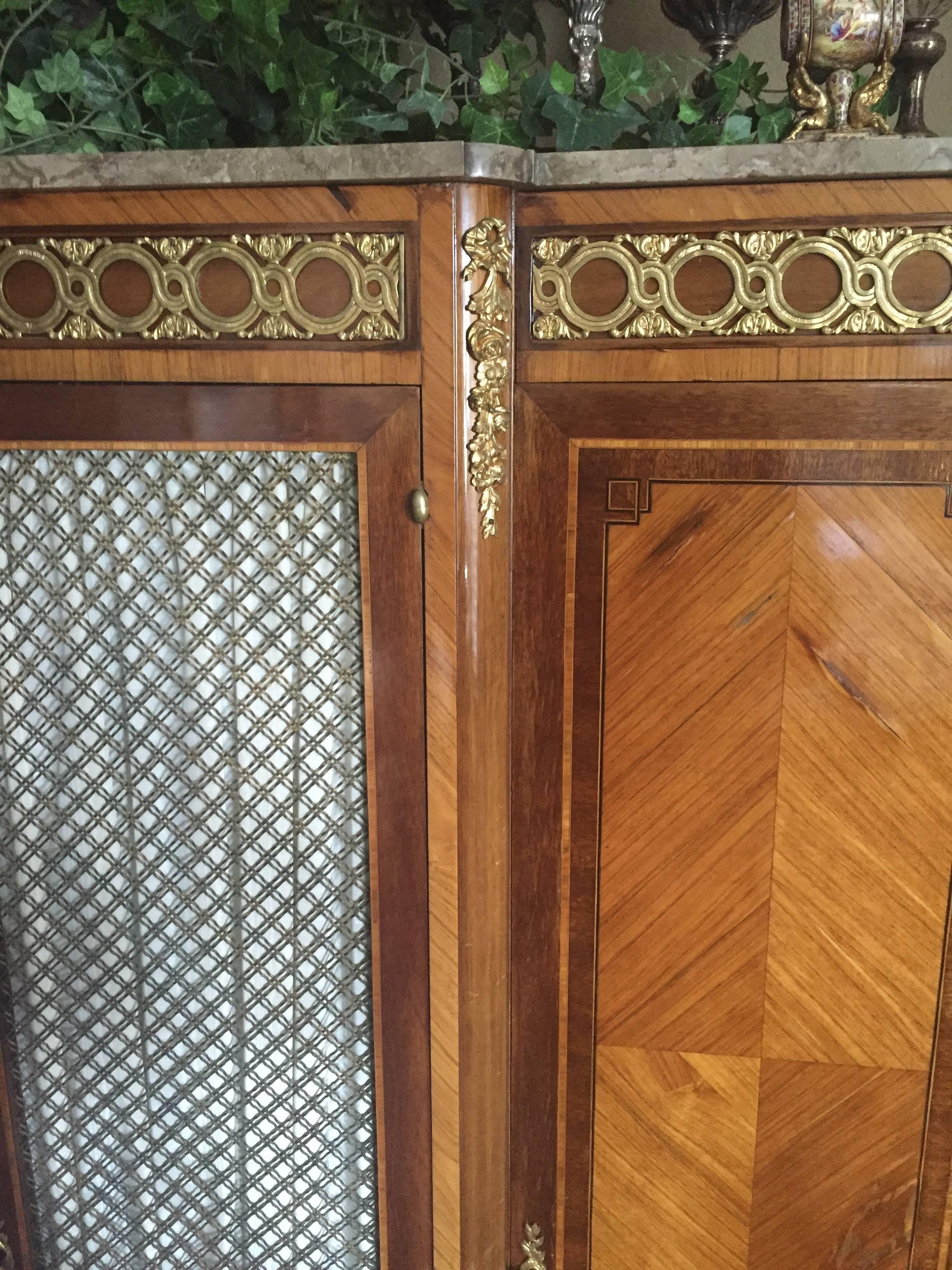 19th Century French Cabinet Marquetry and Gilt Bronze Original Keys In Excellent Condition For Sale In Redding, CA